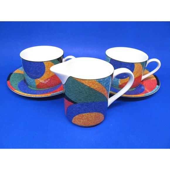 Victoria & Beale Accents  Set Of 2 Flat Coffee Cups & 2 Saucers  With Creamer EC - Picture 8 of 8